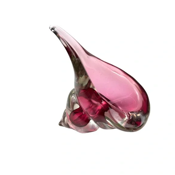 Vtg 1950s Alfredo Barbini Murano Italy Art Glass Cranberry Conch Shell Bowl 5”